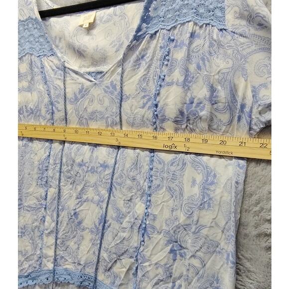 Surf Gypsy Boho Womens Shirt Size Medium Bell Sleeve Paisley Tassel Blue Vintage - Picture 3 of 8